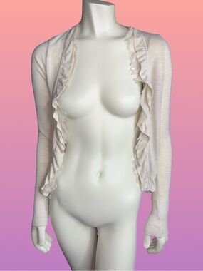 Poof Excellence Ruffle Trim Open Cardigan Size Medium
